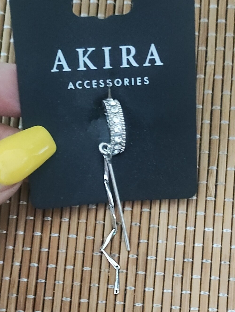 AKIRA Silver Rhinestone Linear Dangle Earring - Silver